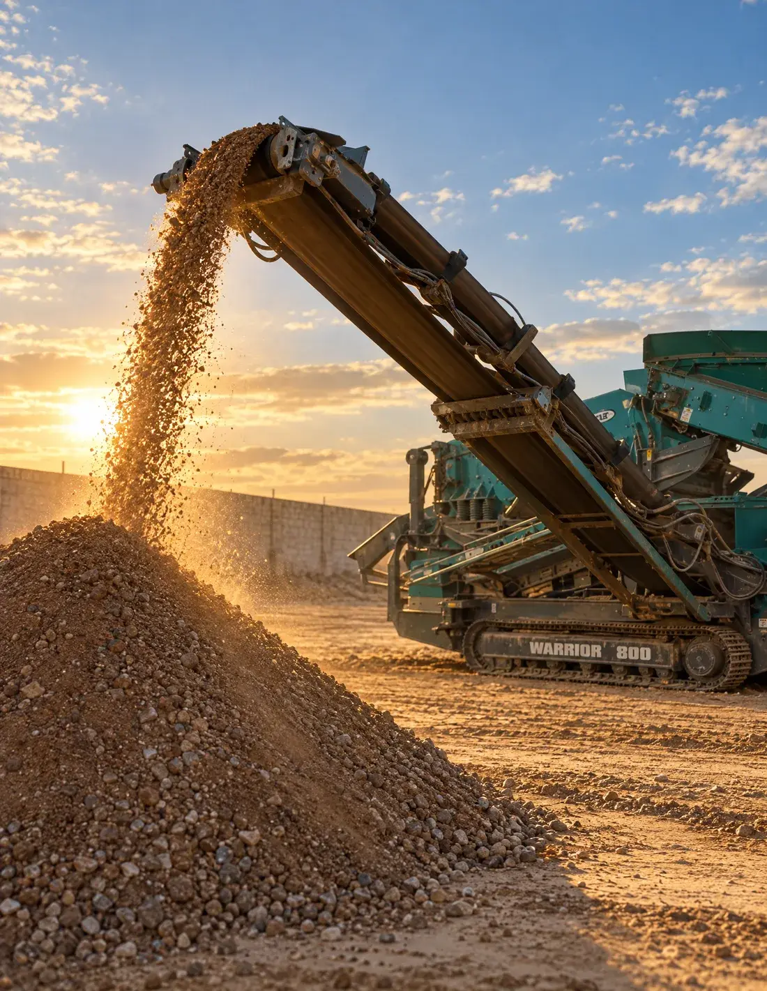 Crusher conveyor building a stockpile of recycled aggregate